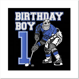 Kids 1 Year Old Ice Hockey Themed Birthday Party 1St Boy Posters and Art